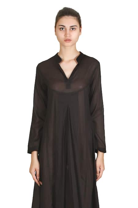 Buy Samant Chauhan Black Cotton, Viscose Split V-neck Everyday Ink Dress Online at Aza Fashions Buy_Samant Chauhan_Black Cotton, Viscose Split V-neck Everyday Ink Dress _Online_at_Aza_Fashions