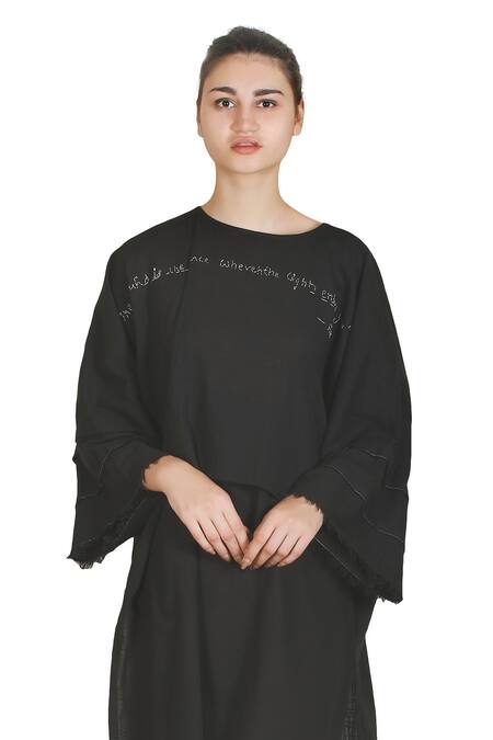 Buy_Samant Chauhan_Black Linen Round Neck Bloom Dress _Online_at_Aza_Fashions