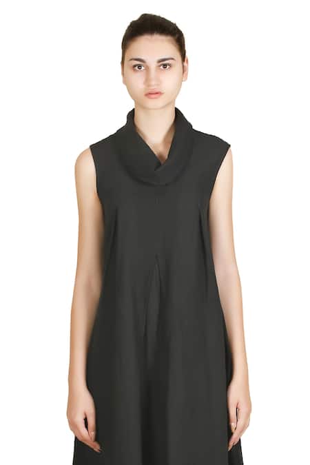 Buy_Samant Chauhan_Black Cotton, Viscose Cowl Neck Ink Frame Dress _Online_at_Aza_Fashions