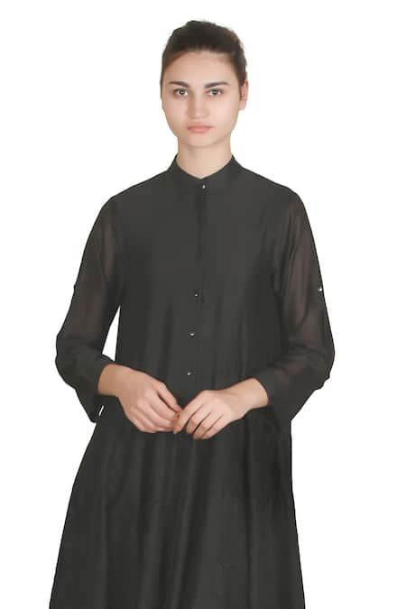 Buy_Samant Chauhan_Black Embroidery Collared Dark Utility Dress _Online_at_Aza_Fashions