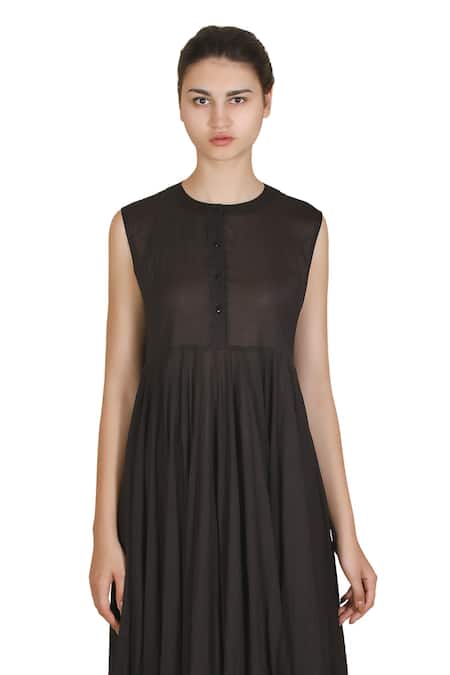 Buy_Samant Chauhan_Black Cotton Round Neck Dark Canvas Dress _Online_at_Aza_Fashions