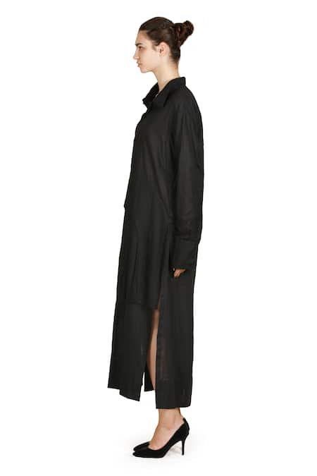 Samant Chauhan_Black Linen Collared Carbon Dress _Online_at_Aza_Fashions