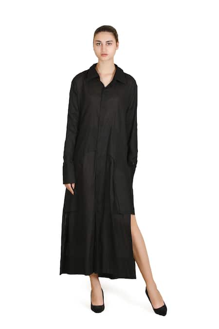 Samant Chauhan Black Linen Collared Carbon Dress 