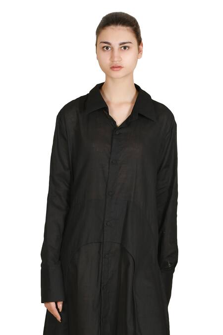 Buy_Samant Chauhan_Black Linen Collared Carbon Dress _Online_at_Aza_Fashions