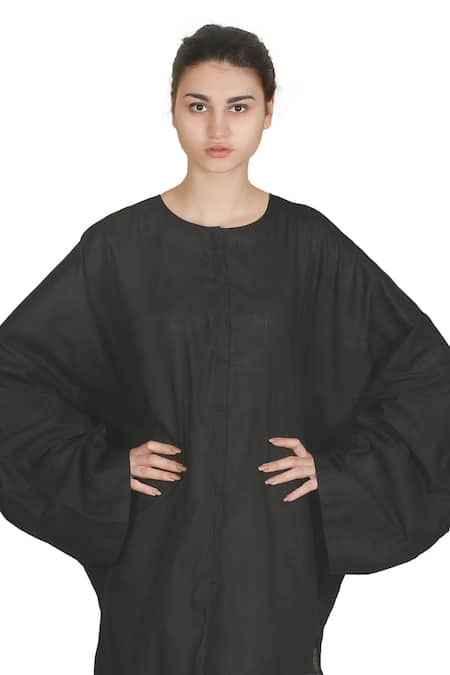 Buy_Samant Chauhan_Black Linen Round Neck Night Mesh Dress _Online_at_Aza_Fashions