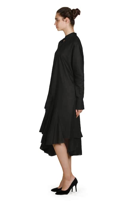 Samant Chauhan Black Linen Collared Archive Dress Online at Aza Fashions Samant Chauhan_Black Linen Collared Archive Dress _Online_at_Aza_Fashions