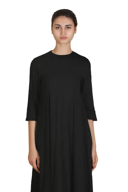 Buy_Samant Chauhan_Black Cotton Round Neck Dark Contour Dress _Online_at_Aza_Fashions