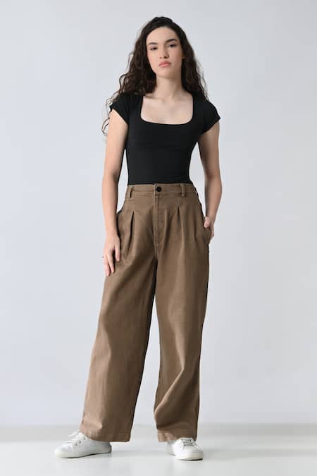 Samant Chauhan Brown Cotton Earth Denim Bottom 