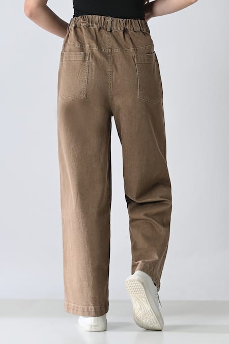 Samant Chauhan_Brown Cotton Earth Denim Bottom _Online_at_Aza_Fashions