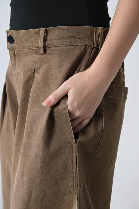 Buy_Samant Chauhan_Brown Cotton Earth Denim Bottom _Online_at_Aza_Fashions