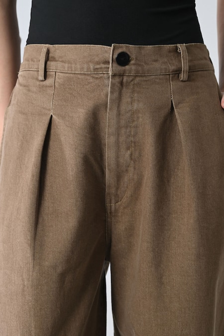 Shop_Samant Chauhan_Brown Cotton Earth Denim Bottom _Online_at_Aza_Fashions