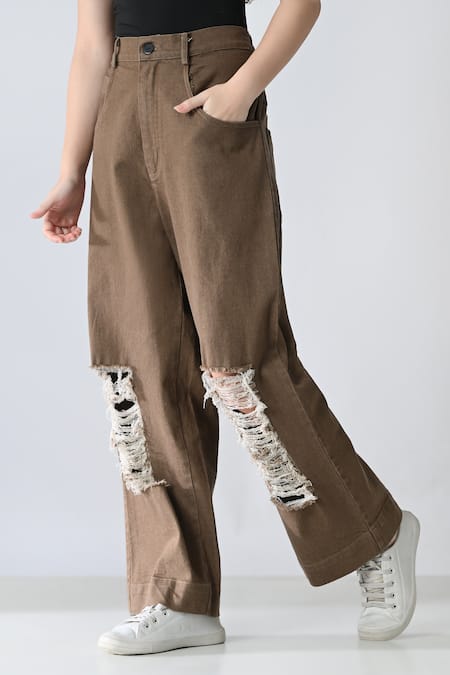 Samant Chauhan_Brown Cotton Fringe Rust Thread Bottom _Online_at_Aza_Fashions