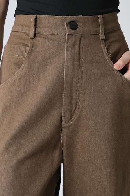 Shop_Samant Chauhan_Brown Cotton Fringe Rust Thread Bottom _Online_at_Aza_Fashions