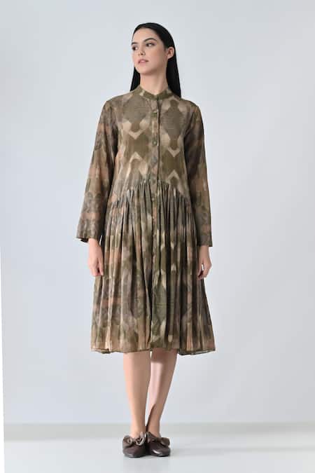 Samant Chauhan Brown Cotton Collared Dusty Bloom Dress