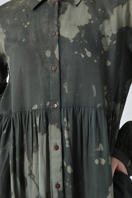 Samant Chauhan_Green Cotton Collared Desert Bloom Dress _Online_at_Aza_Fashions