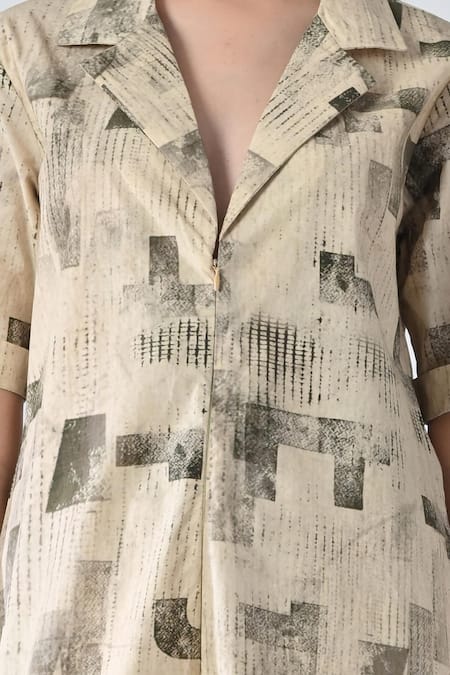 Samant Chauhan_Beige Cotton Collared Jumpsuit _Online_at_Aza_Fashions