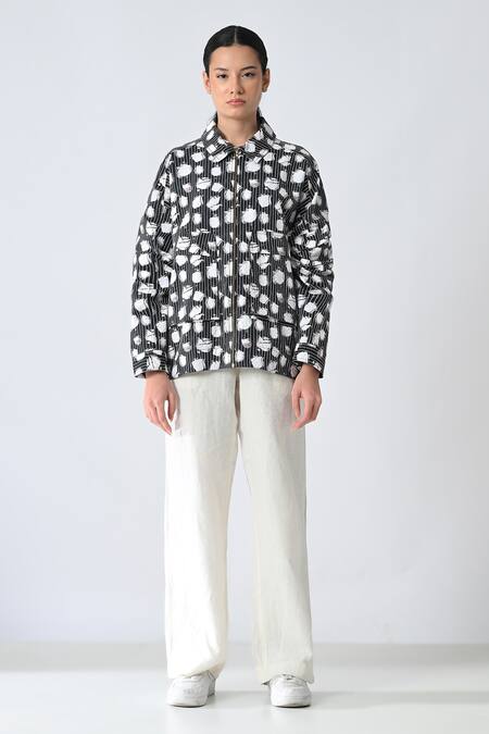 Buy_Samant Chauhan_Black Cotton Collared Faded Rose Jacket _Online_at_Aza_Fashions