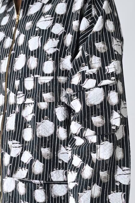 Samant Chauhan_Black Cotton Collared Faded Rose Jacket _at_Aza_Fashions