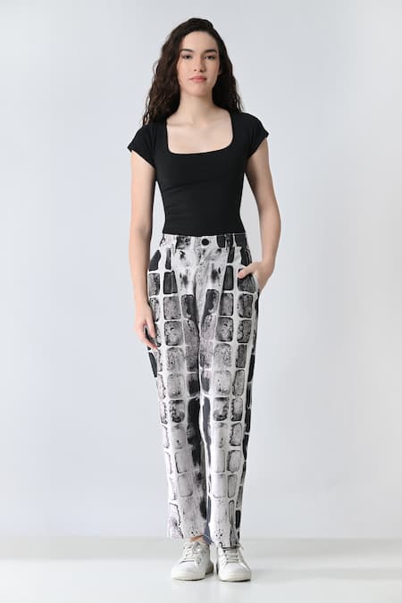 Samant Chauhan Black Cotton Stone Grid Pant 