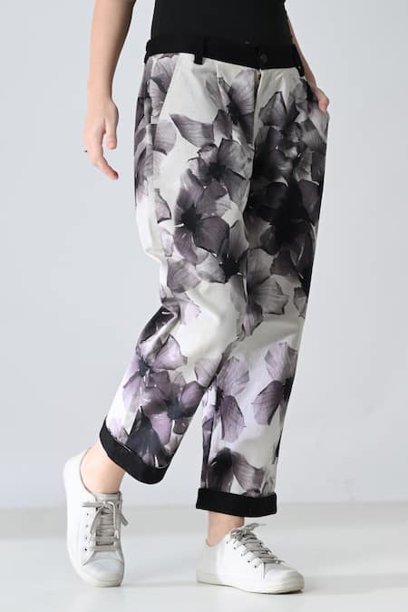 Samant Chauhan_White Cotton Bloom Sketch Bottom Pant _Online_at_Aza_Fashions