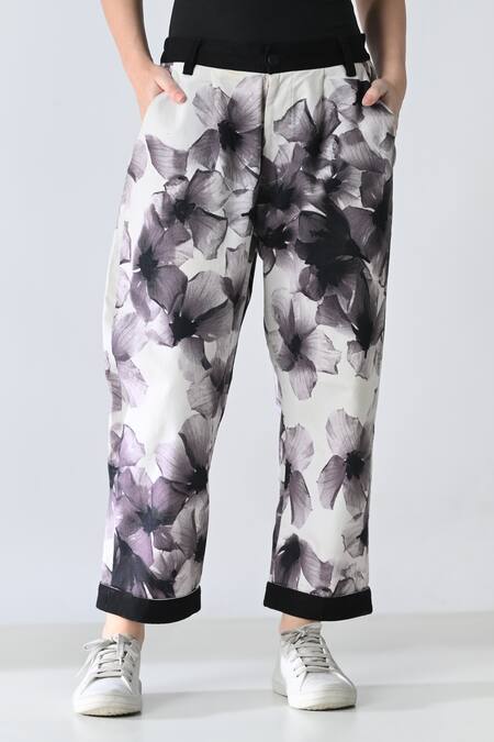 Shop_Samant Chauhan_White Cotton Bloom Sketch Bottom Pant _Online_at_Aza_Fashions