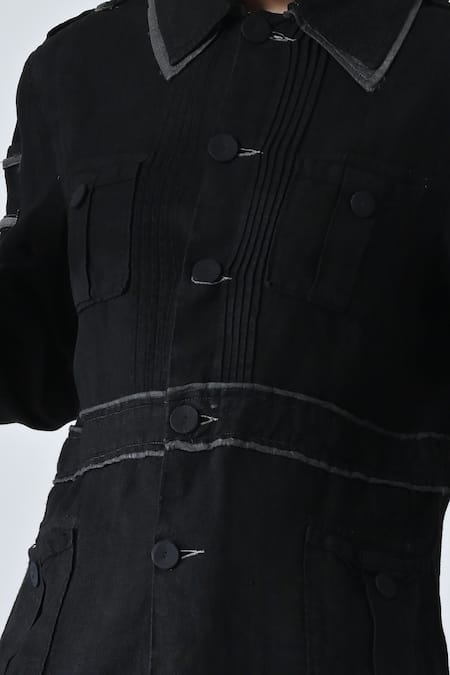 Buy_Samant Chauhan_Black Linen Collared Ink Detail Pant Co-ord Set 