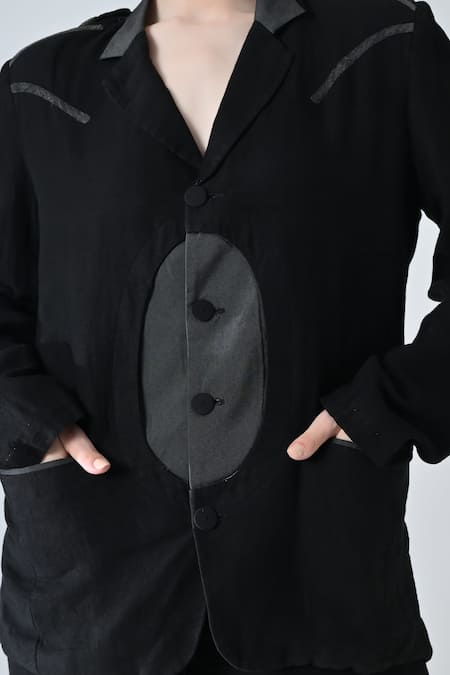 Samant Chauhan_Black Linen Collared Dark Stitch Pant Co-ord Set _at_Aza_Fashions