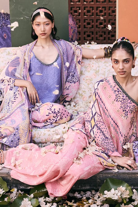 Shop_Saundh_Purple Pearls Open , Round The Kaya Designer Kurta Set _Online_at_Aza_Fashions