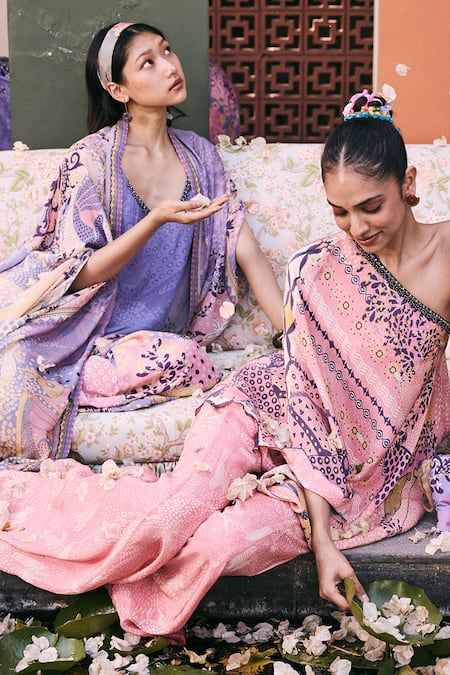 Saundh_Purple Pearls Open , Round The Kaya Designer Kurta Set _at_Aza_Fashions