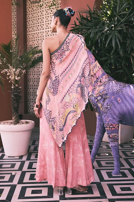 Saundh Juliet Off-Shoulder Asymmetric Top & Flared Pant 