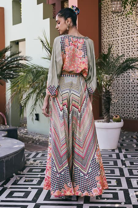 Saundh Printed Crop Top & Paneled Skirt Set 