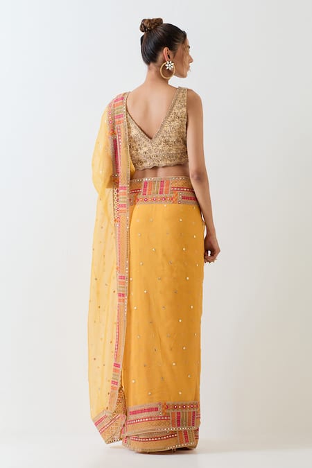 Kavita Bhartia Mustard Yellow Georgette Saree With Blouse 
