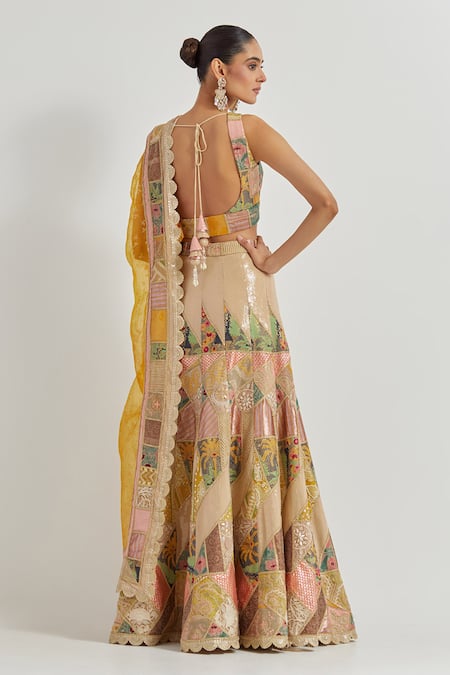 Kavita Bhartia Beige Sequin Embroidered Lehenga Set 