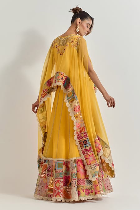 Kavita Bhartia Yellow Organza Embroidered Lehenga Set 