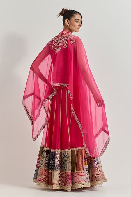 Kavita Bhartia Fuchsia Organza Cape Lehenga Set 
