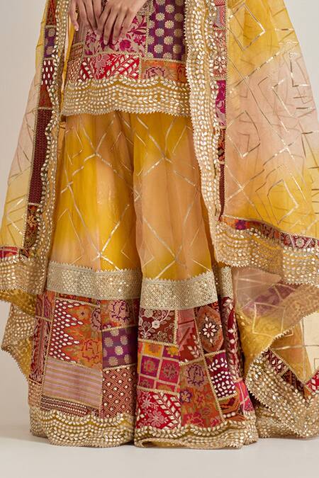 Kavita Bhartia Yellow Silk , Embroidery, Patchwork, Beads V-neck Sharara Set at Aza Fashions Kavita Bhartia_Yellow Silk , Embroidery, Patchwork, Beads V-neck Sharara Set _at_Aza_Fashions