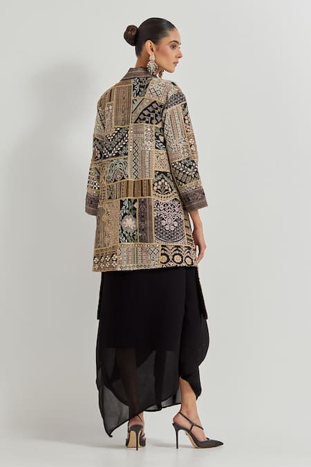 Kavita Bhartia Black Crinkle Georgette Dress & Jacket 