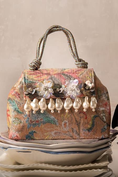 Bhavna Kumar Multi Color Faux Diamonds Multicolor Sequin Embellished Tote Bag 