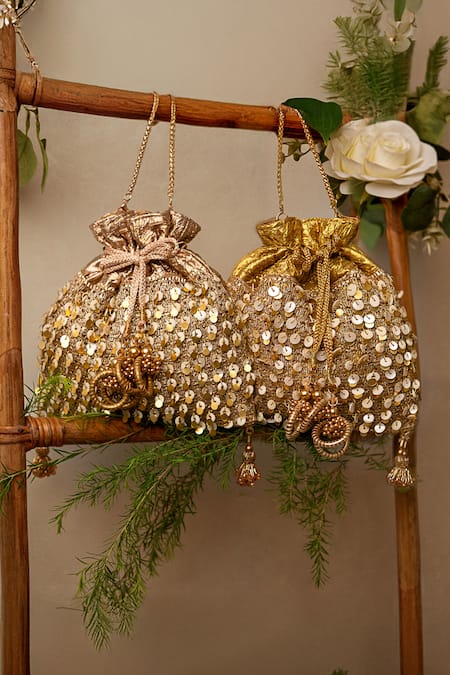 Buy_Bhavna Kumar_Gold Sequins Potli Bag With Sling Chain _Online_at_Aza_Fashions