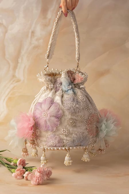 Bhavna Kumar Blush Embroidery, Pearls, Tassels Pink Potli Bag 