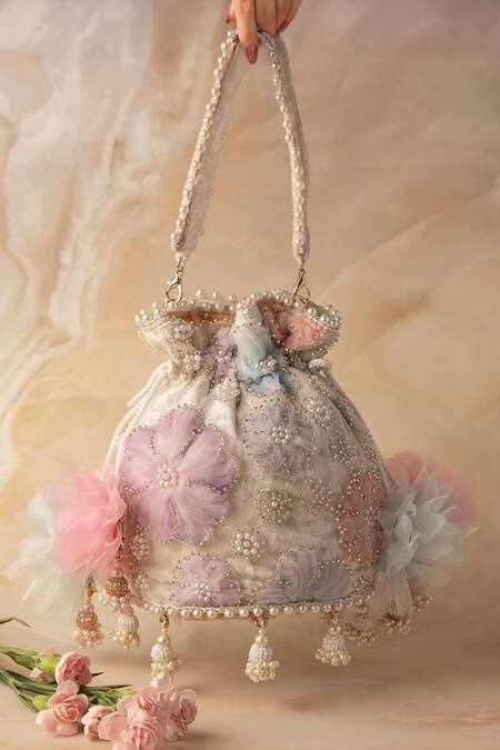 Bhavna Kumar_Blush Embroidery, Pearls, Tassels Pink Potli Bag_Online_at_Aza_Fashions