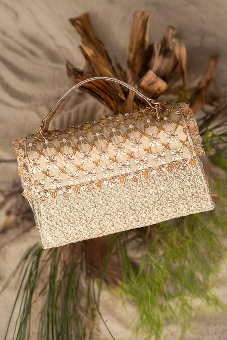 Bhavna Kumar_Gold Embroidery, Pearls, Mirrors Clutch Bag_Online_at_Aza_Fashions