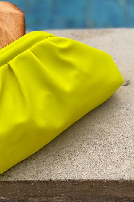Bhavna Kumar_Yellow Neon Green Puff Clutch Bag _Online_at_Aza_Fashions