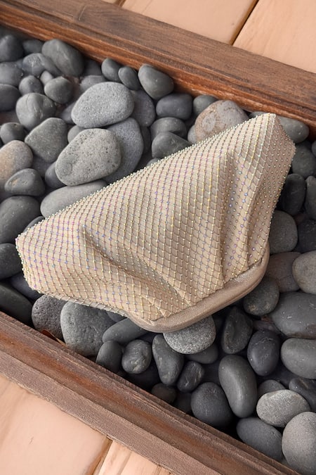 Bhavna Kumar_Beige Rhinestones Puff Clutch Bag _Online_at_Aza_Fashions