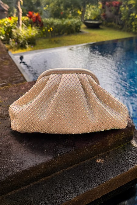 Bhavna Kumar Rhinestone Beige Puff Clutch Bag 