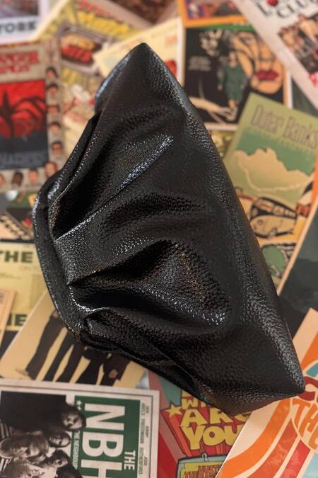 Bhavna Kumar_Black Vegan Leather Puff Clutch_Online_at_Aza_Fashions