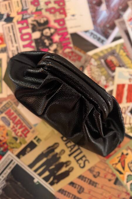 Buy_Bhavna Kumar_Black Vegan Leather Puff Clutch_Online_at_Aza_Fashions