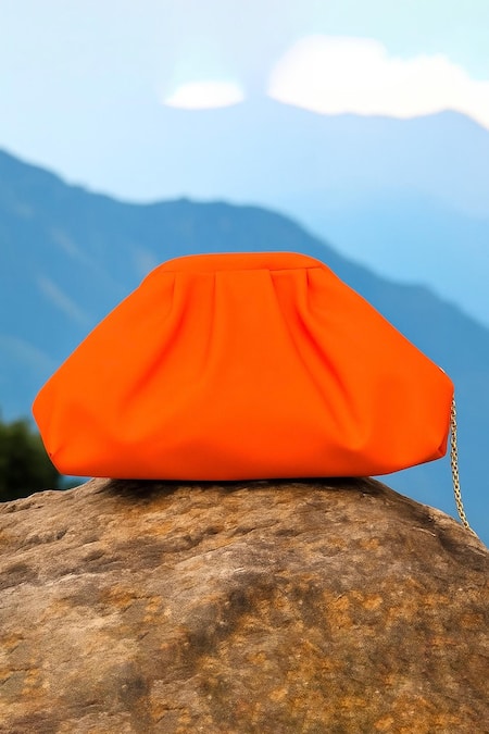 Bhavna Kumar Neon Orange Puff Clutch Bag 