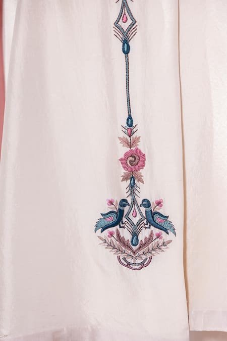 Janki India_Ivory Chanderi Embroidery V-neck Angrakha Set _Online_at_Aza_Fashions