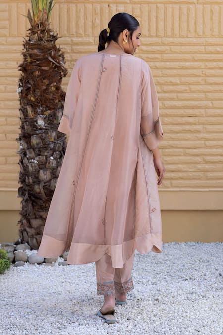 Janki India Rose Gold Organza Embroidered Jacket Set 